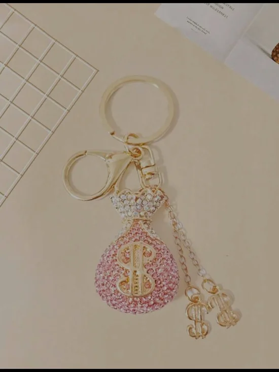 Pink Crystal Money Bag Keychain - Picture 3 of 4